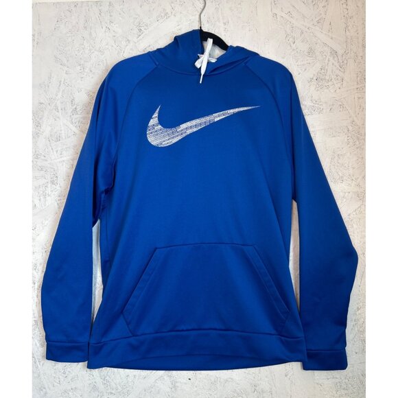Nike Blue Hoodie Men's L DriFit Pullover Sweatshirt White Swoosh Logo Athleisure - Picture 2 of 12
